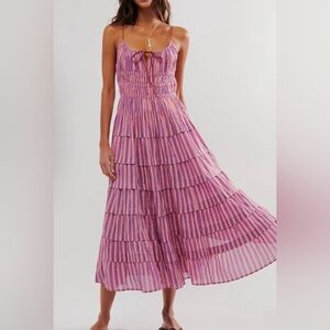 Free People Pink Tiered Stripe Maxi Dress